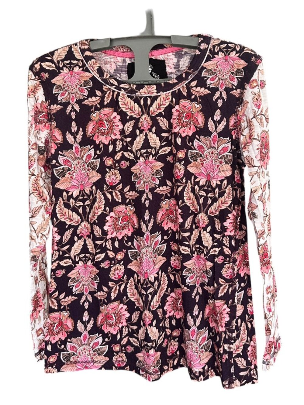 CINO crewneck top – pink floral paisley pattern 100% cotton, Size S